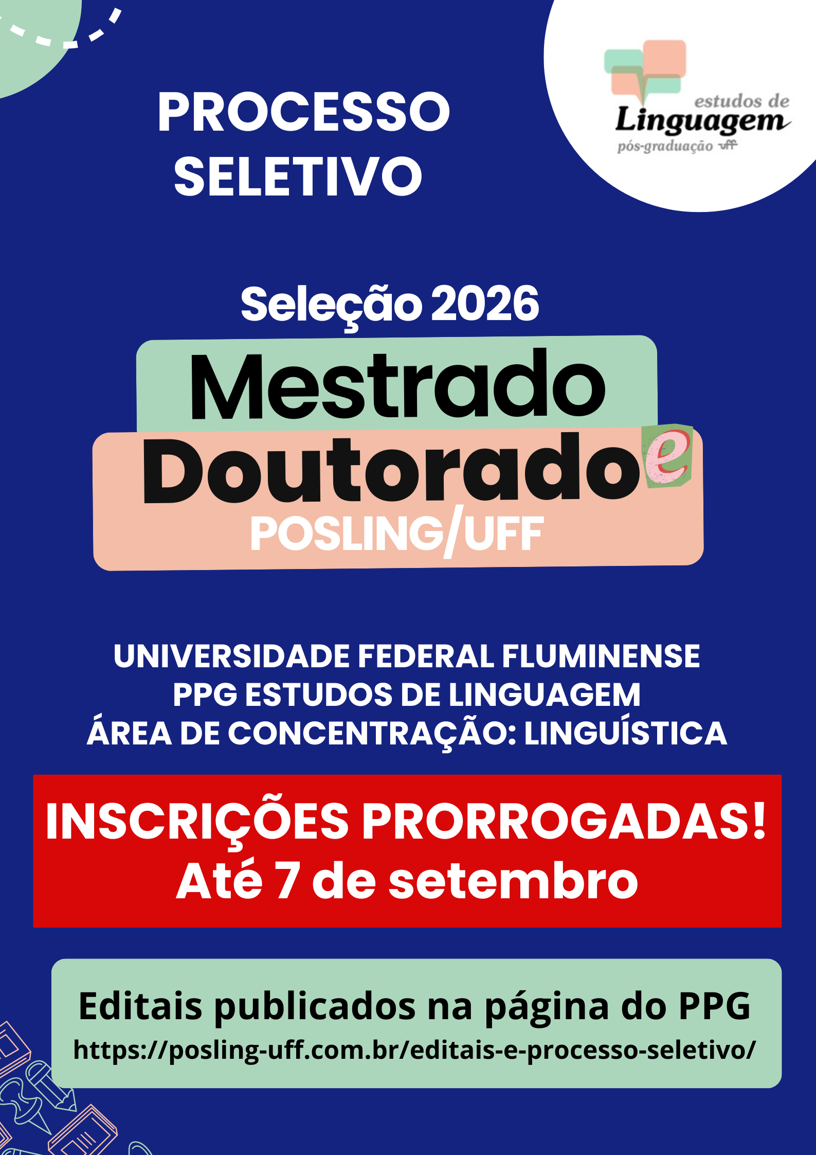 Inscrições para processo seletivo 2026 prorrogadas até 07/09!
